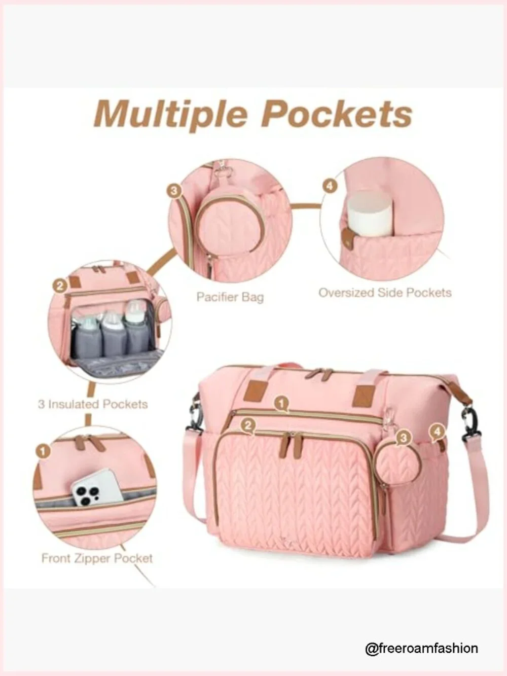 Large Waterproof Diaper Bag Tote with Changing Pad, Travel Hospital Bag, 16